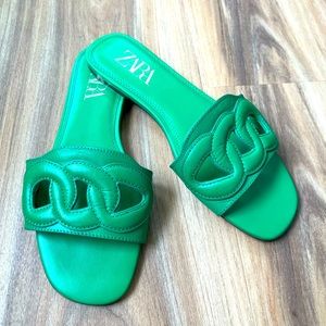 Zara Green Slides. Size EU 38, US 7.5.